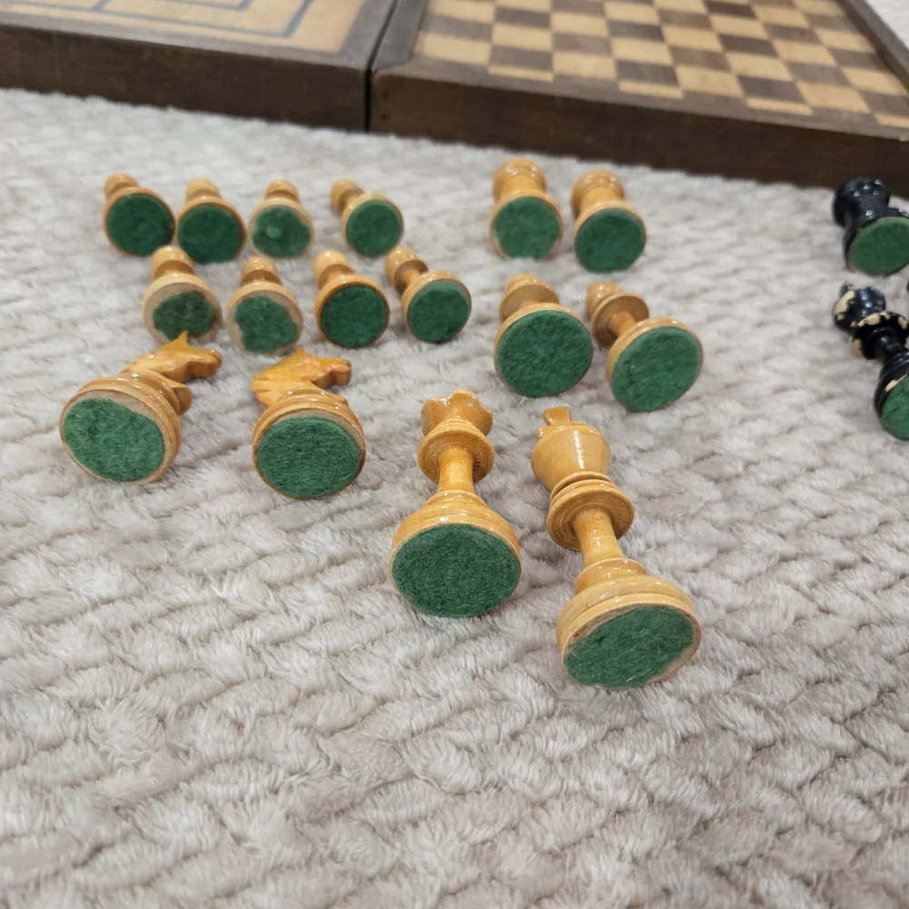 Vintage Wooden Checkers Backgammon Set Folding Board Games Rustic Decor. - Picture 16 of 16